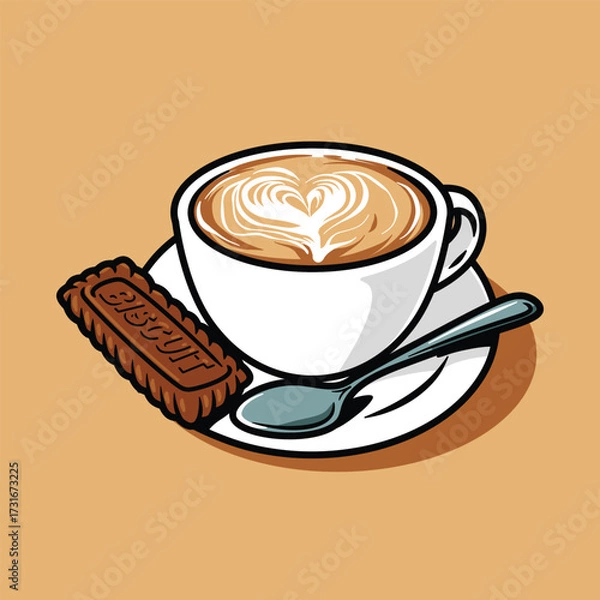 Fototapeta cappuccino served with biscuits vector