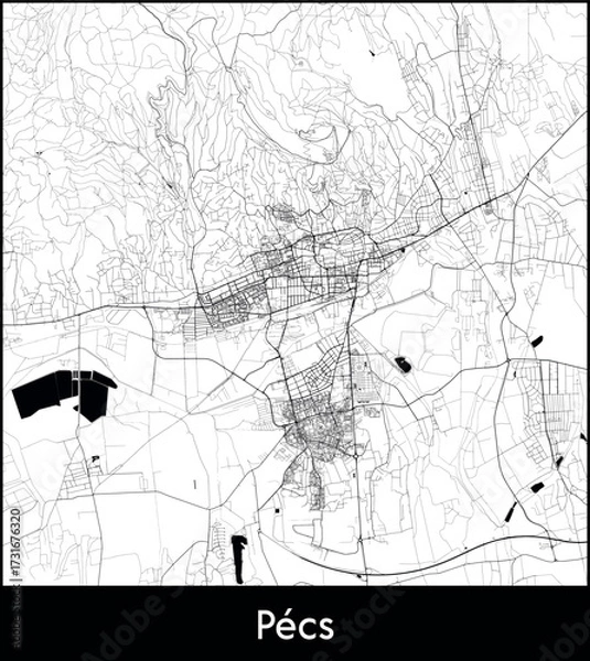 Obraz Pecs city map, Hungary - Topographic vector map poster