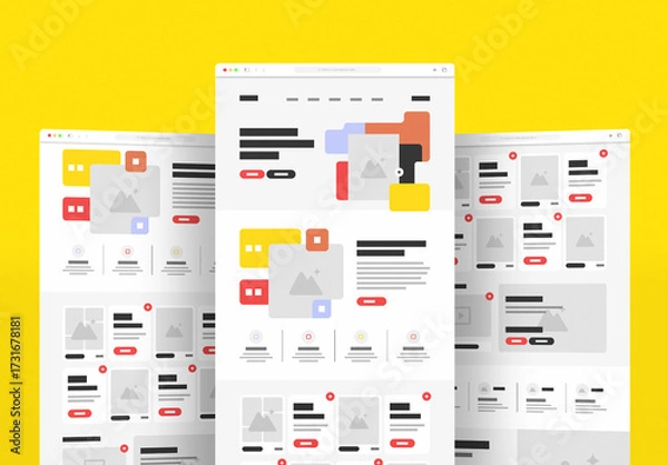Fototapeta Landing Page Wireframe Template with Modern UX UI Design Layout