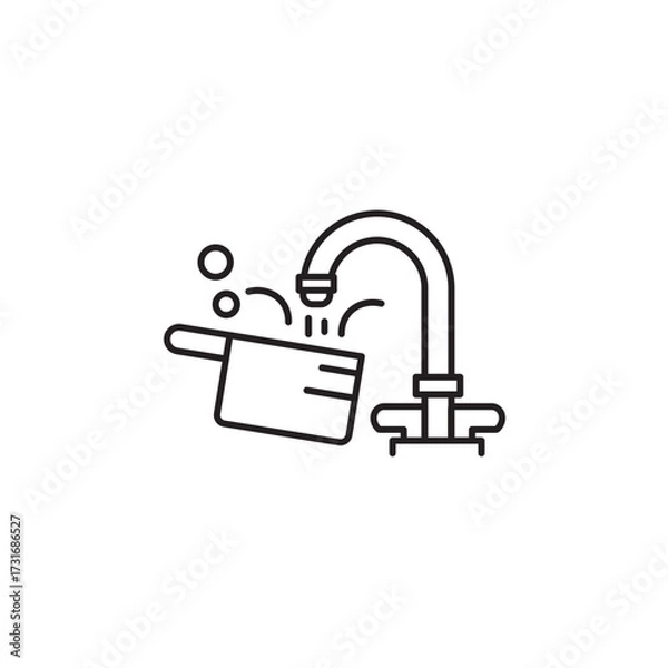 Fototapeta Wash and clean icon, Kitchenware or pot Symbol Outline icon Transparent background Editable Stroke