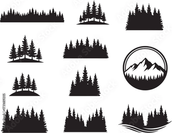 Fototapeta Forest Silhouette Collection: A meticulously curated collection of forest silhouettes showcases the beauty and diversity of trees, landscape, and nature through minimalist design.