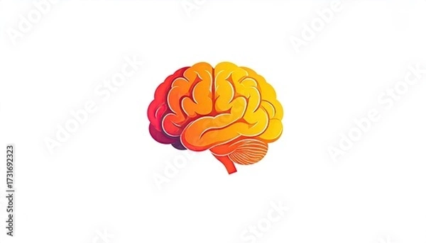 Obraz A stylized, vibrant orange-red human brain graphic