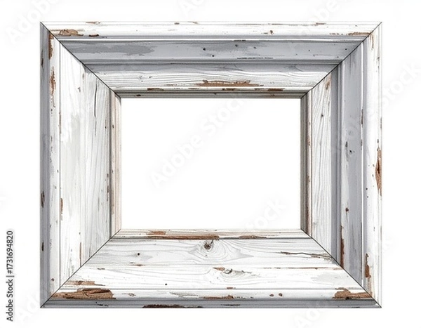 Obraz Antique white wooden picture frame with distressed finish