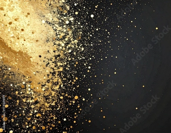 Obraz 金粉の粒子が爆発する黒色の背景