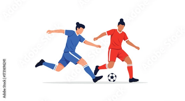 Fototapeta Dynamic depiction of two female soccer players in action, showcasing skill and determination on the field during intense match play