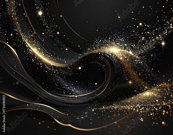 Obraz 抽象的な金粉のウェーブが漂う背景