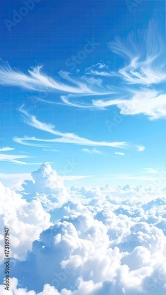 Obraz High-angle view of fluffy white clouds against a vibrant blue sky (3)