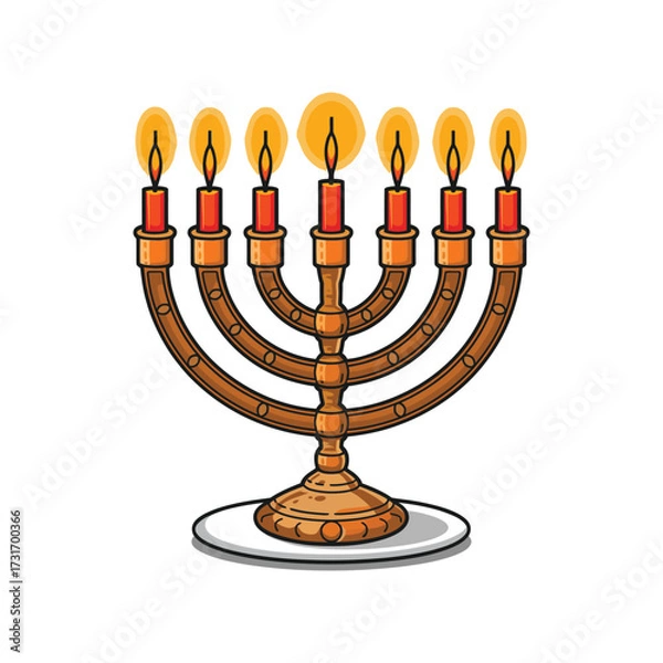 Fototapeta The gold Hanukkah menorah with candles is a metal symbol of light vector illustration