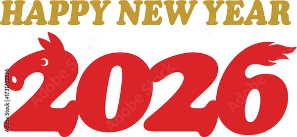Obraz HAPPY NEW YEAR 2026馬ロゴ　(午年　年賀状用)