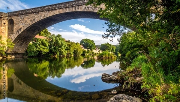 Obraz Stone arch bridge over calm river