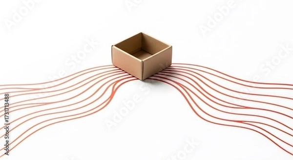 Fototapeta Empty cardboard box with red lines on white background.