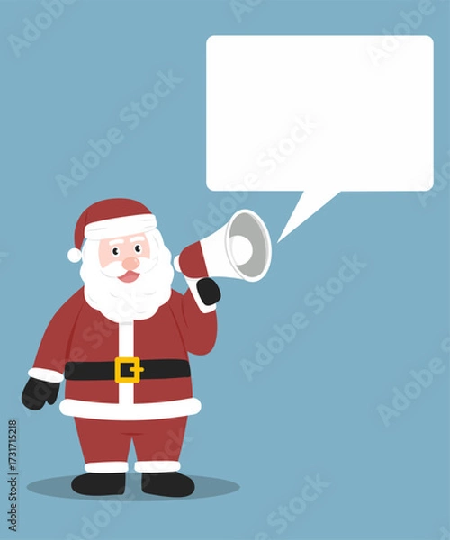 Fototapeta Santa Claus with megaphone and blank speech bubble for Christmas message.
