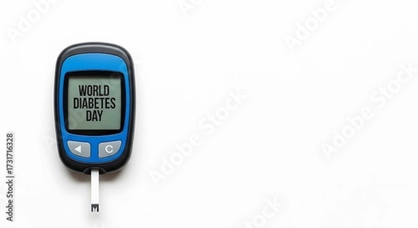 Fototapeta World Diabetes Day: Blood Glucose Meter Displaying Awareness Message, Isolated on White.