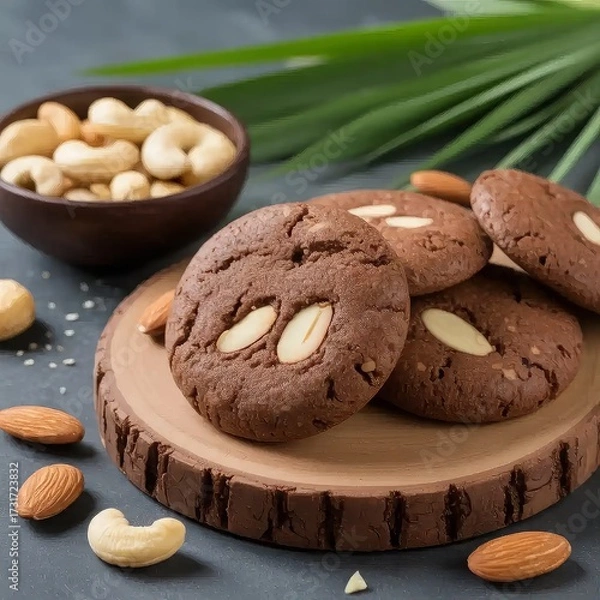 Fototapeta A collection of traditional shortbread cookies. These circular cookies feature a central aperture, are characteristically crumbly, and exhibit a subtle golden hue on their exterior, crafted from basic