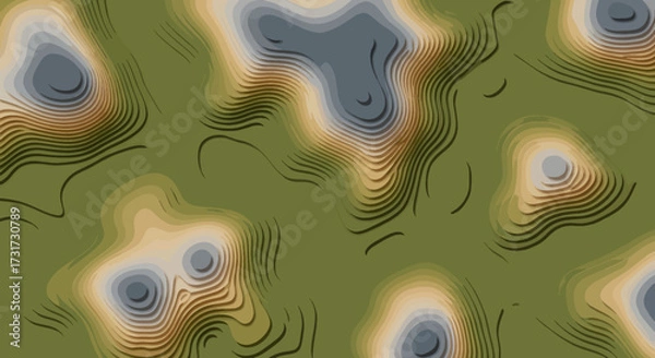Fototapeta Abstract 3D rendering of an intricate topographic map with fluid, layered contours in earthy tones, creating a dynamic digital background