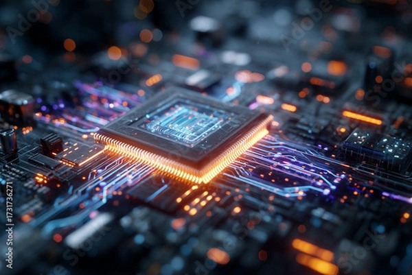 Obraz Futuristic hi-tech with computer circuit. Electronic computer hardware technology and network