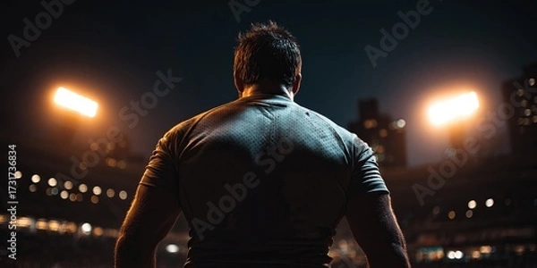 Obraz Man at night stadium, focused