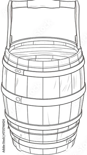 Fototapeta Line drawing of a wooden pail with a handle