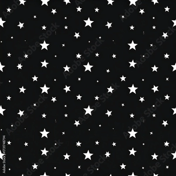 Fototapeta Night sky pattern with varying sized white stars on a black background