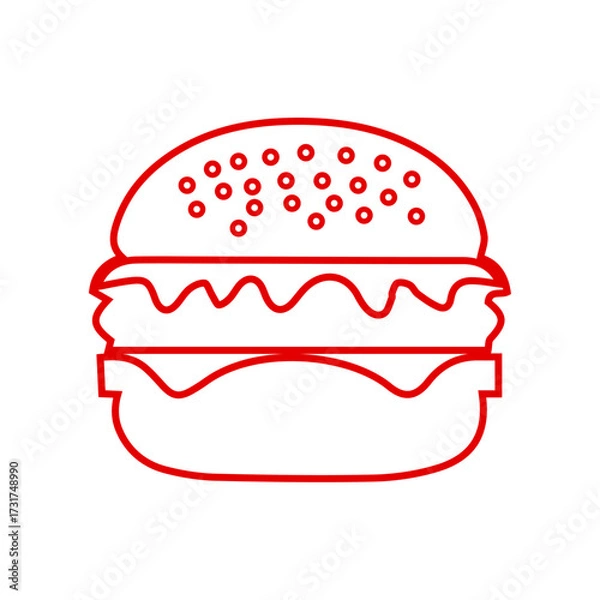 Fototapeta Classic Burger Sandwich Outline Icon - Fast Food, Meal, Lunch, and Restaurant Line Art Vector	