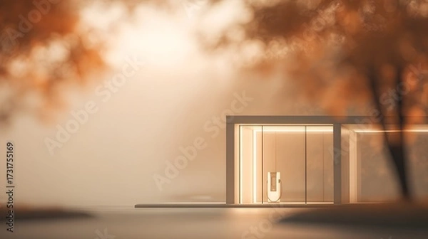 Fototapeta luxury, charging, hub, blurred, interior, glowing, soft, golden, autumn, light, technology, business, modern, elegant, indulgent, premium, device, phone, computer, digital, power, electricity, station