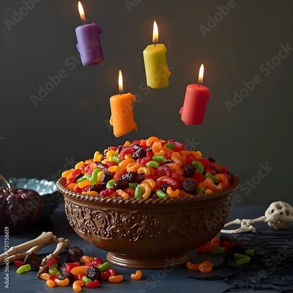 Fototapeta Floating Candles Above a Spilled Candy Bowl