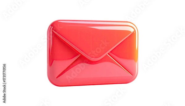 Obraz Shiny, rounded, red envelope icon, slightly angled, against a dark background