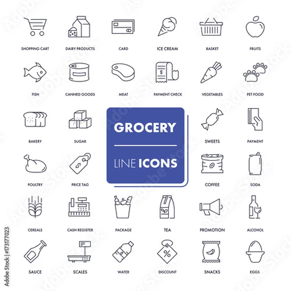 Fototapeta Line icons set. Grocery