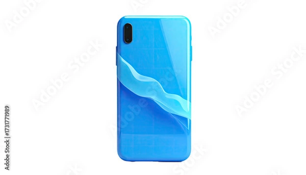 Fototapeta Sleek blue phone back lit with an artistic blue wavy design on a black backdrop