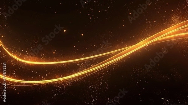Fototapeta Long and thin orange light trails are displayed on a black background, suitable for dynamic light effects in graphic design or digital art, symbolizing energy, movement, and vitality.