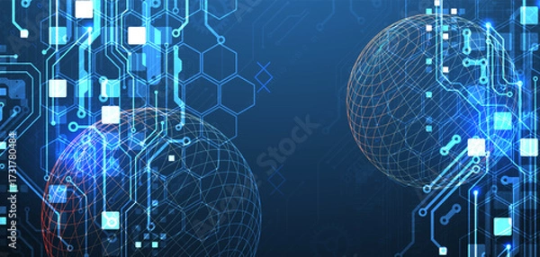 Fototapeta Abstract circuit board background with sphere. Hi-tech digital technology concept. Vector.