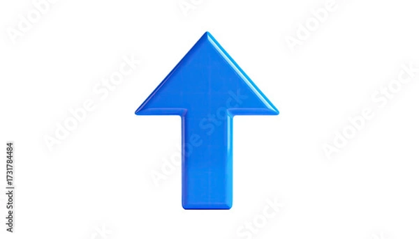 Fototapeta A bright, glossy blue arrow pointing directly upwards against a stark black background