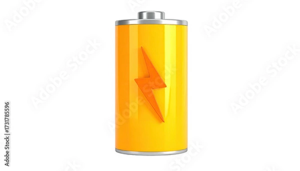 Obraz A golden battery with a central orange lightning bolt symbol, on a black background