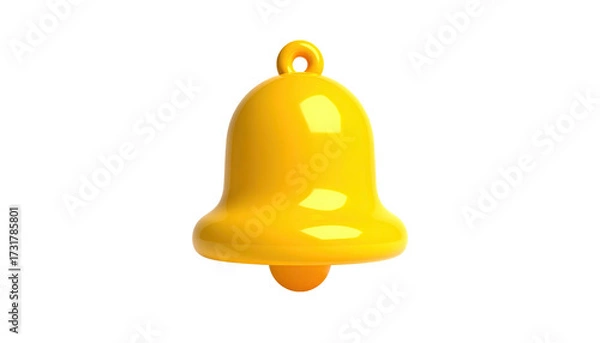 Obraz 3D render of a bright yellow bell with a loop and curved edges against black