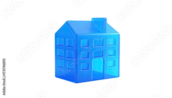 Obraz A glowing, translucent blue house illustration against a stark black background