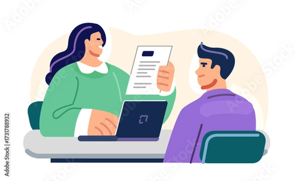 Fototapeta Job interview. Human resources manager interviews job candidate. HR manager reviews resume application
