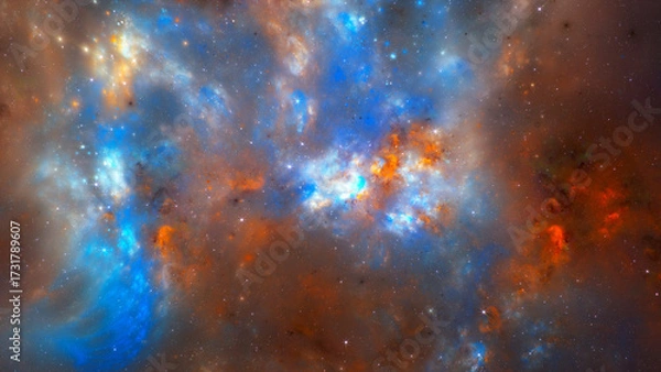 Fototapeta Nebula with gaseous clouds and stars in space. Abstract fractal art background.