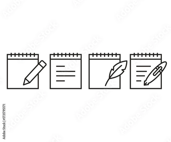 Fototapeta notepad and pen icons set illustration