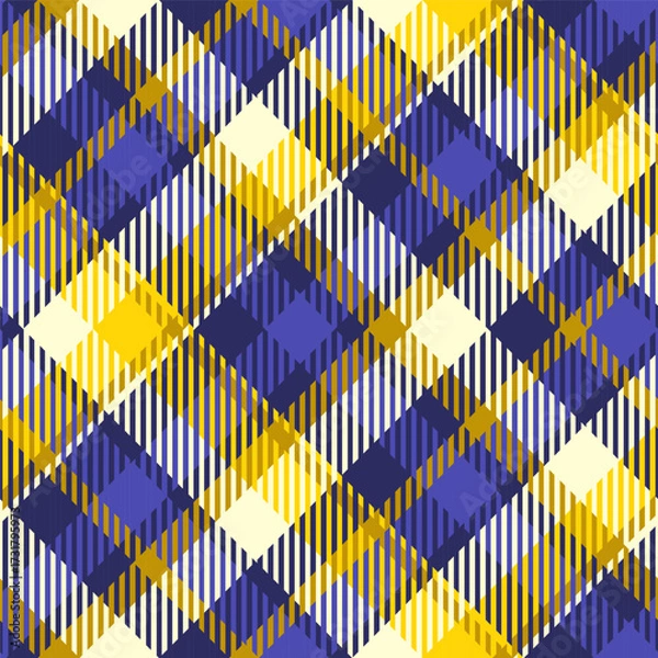 Obraz Blue and yellow seamless plaid tartan pattern, colorful natural fabric swatch, textile, geometric background	