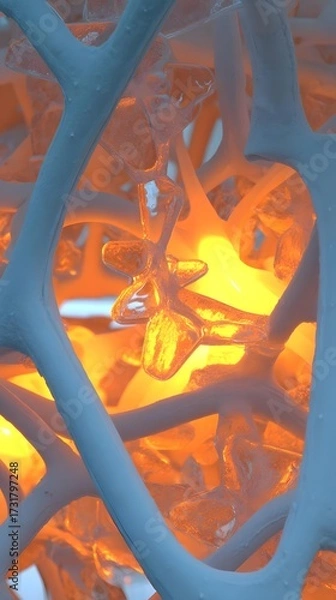 Fototapeta of electric orange light splitting through crystalline ice-like structures