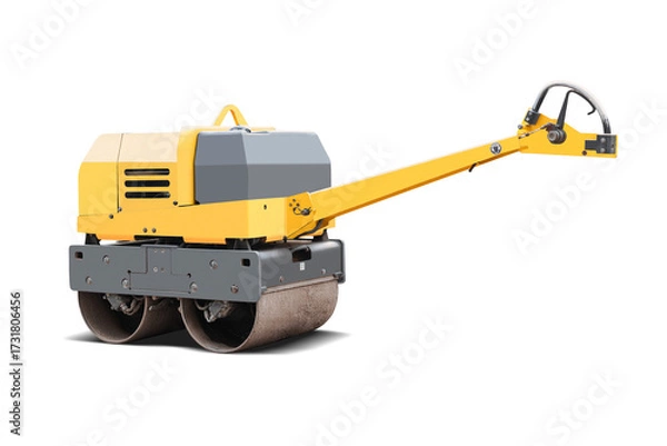 Fototapeta A construction roller machine stands isolated, ready for use in road maintenance tasks. The device is designed for flattening asphalt and ensuring smooth surfaces.