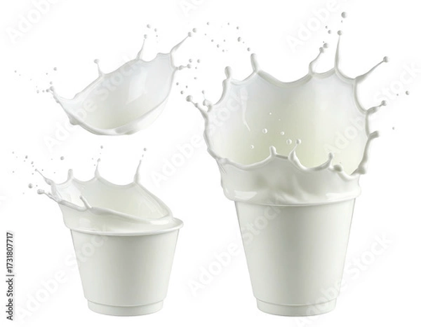 Fototapeta Milk splashes from white cups