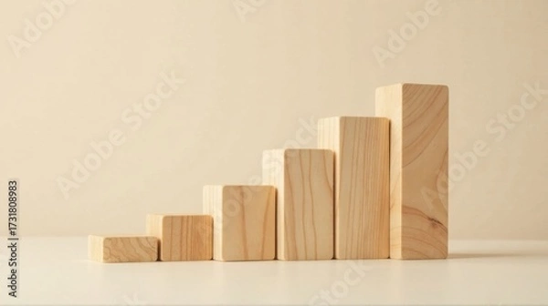 Fototapeta Ascending Wooden Blocks A Conceptual Representation of Growth and Progress in a Minimalist Setting