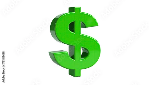 Fototapeta Shiny, vibrant green symbol of currency, 3D rendered, isolated on black