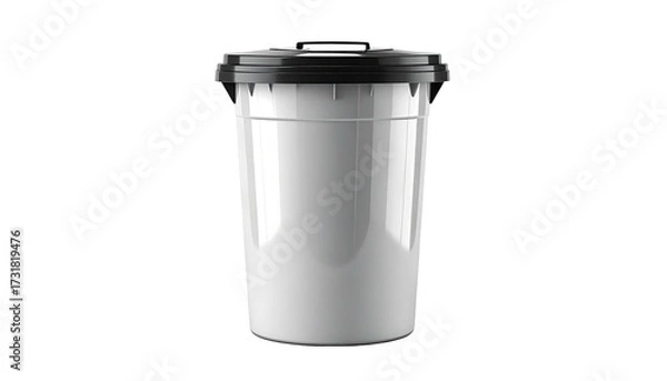 Obraz Isolated white plastic waste container with black lid and trim, on black background