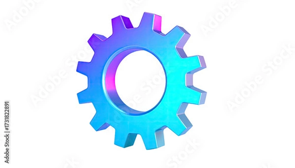 Fototapeta 3D rendered gear with gradient colors, set against a black background