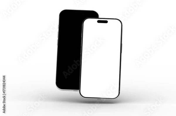 Fototapeta High-quality photo of two smartphones with blank screens, perfect for app presentations or website mockups.