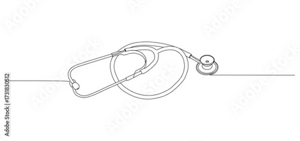 Fototapeta Continuous line drawing illustration of a stethoscope arranged in the shape of a heart. The minimalist medical artwork symbolizes healthcare, love, compassion, and the dedication of doctors and nurses