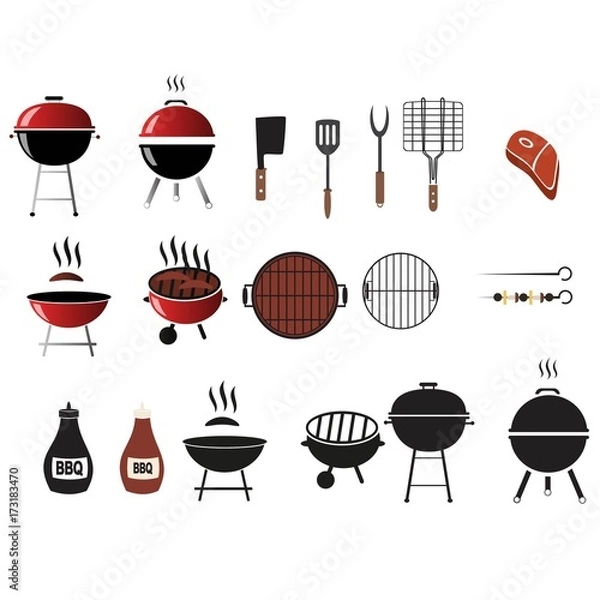 Fototapeta Vector barbecue and grill icons set,flat design