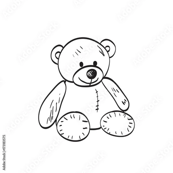 Fototapeta Teddy bear sketch. Drawing on a white background